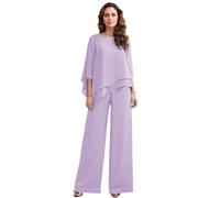 Leader of the Beauty Conjunto de pantalones para madre de la novia, conjunto de gasa de 2 piezas, trajes formales para invitados de boda, morado, 48