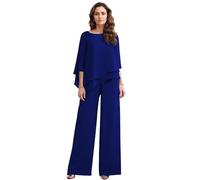 Leader of the Beauty Conjunto de pantalones para madre de la novia, conjunto de gasa de 2 piezas, trajes formales para invitados de boda, Deep Royal, 48