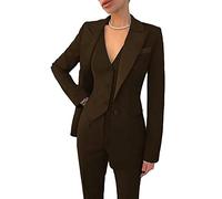 Leader of the Beauty Conjunto de traje de oficina de 3 piezas para mujer, blazer, chaleco, pantalones, conjunto de traje pantalón de negocios, traje de fiesta de graduación, café, L