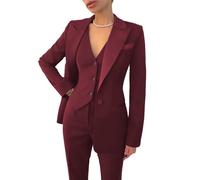 Leader of the Beauty Conjunto de traje de oficina de trabajo de 3 piezas para mujer, blazer, chaleco, pantalones, conjunto de traje de negocios, traje de fiesta de graduación, granate, XS