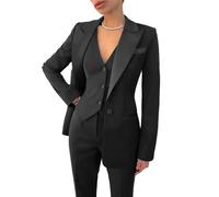Leader of the Beauty Conjunto de traje de oficina de trabajo de 3 piezas para mujer, blazer, chaleco, pantalones, conjunto de traje de negocios, traje de fiesta de graduación, Negro, XL