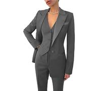 Leader of the Beauty Conjunto de traje de oficina de trabajo para mujer de 3 piezas, blazer, chaleco, pantalones, conjunto de traje de negocios con pantalones, traje de fiesta de graduación, gris, L