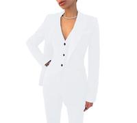 Leader of the Beauty - Conjunto de traje de oficina para mujer de 3 piezas, chaqueta Blazer, chaleco y pantalones de negocios, traje de fiesta de graduación, blanco, L