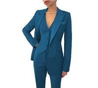 Leader of the Beauty - Conjunto de traje de oficina para mujer de 3 piezas, chaqueta Blazer, chaleco y pantalones de negocios, traje de fiesta de graduación, azul, S
