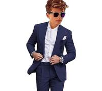 Leader of the Beauty Esmoquin 2 piezas de lino para niño, corte ajustado, traje formal para boda, azul marino, 8 años