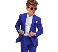 Leader of the Beauty Esmóquines de Lino de 2 Piezas para Niño Ajuste Entallado Trajes Formales para Boda, azul real, 10 años