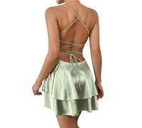 Leader of the Beauty Minifalda para mujer, vestido corto de graduación, acampanado, halter, sin espalda, sexy, vestido de fiesta, Verde Matcha, S