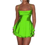Leader of the Beauty Minifalda para mujer, vestido corto de graduación, acampanado, halter, sin espalda, sexy, vestido de fiesta, verde, S