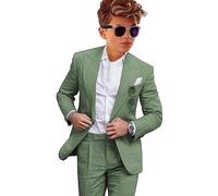 Leader of the Beauty Traje de 2 piezas de lino para niño, slim fit, traje formal para boda, verde, 12 años