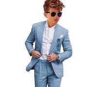 Leader of the Beauty Traje de 2 piezas en lino para niño, slim fit, traje formal para boda, azul, 12 años