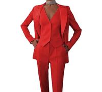 Leader of the Beauty Traje de 3 piezas para mujer, chaqueta de oficina, chaleco, pantalones, traje de negocios, traje casual, rosso, L