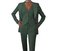 Leader of the Beauty Traje de 3 piezas para mujer, chaqueta de oficina, chaleco, pantalones, traje de negocios, traje casual, verde (hunt green), XS