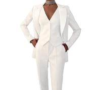 Leader of the Beauty Traje de 3 piezas para mujer, chaqueta de oficina, chaleco, pantalones, traje de negocios, traje casual, blanco, M