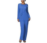 Leader of the Beauty Traje de dos piezas para mujer, vestidos formales de boda, pantalones de gasa para madre de la novia, talla grande, azul, 44