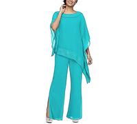 Leader of the Beauty Traje de gasa para mujer, 3 piezas, elegante, vestido de madre de la novia con traje para boda, fiesta, 18, color cian, azul cian, 46