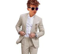 Leader of the Beauty Traje de lino de 2 piezas de esmoquin para niño, ajuste delgado, trajes formales para boda