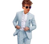 Leader of the Beauty Traje de lino de 2 piezas para niño, ajuste delgado, trajes formales para boda, azul celeste, 10 Años