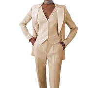 Leader of the Beauty - Traje de negocios e informal de 3 piezas para mujer, con americana, chaleco y pantalones, beige, M