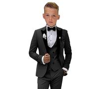 Leader of the Beauty Trajes para niño de 3 piezas, traje slim fit, set de chaqueta, chaleco y pantalón, traje de boda para niños de 3 a 16 años, Negro, 12 años