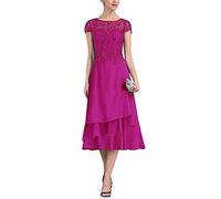 Leader of the Beauty Vestido Formal de Gasa para Mujer, de Encaje, con línea A, para la Madre de la Novia Rosa Fucsia 46