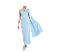 Leader of the Beauty Vestido largo de cóctel para mujer, con un hombro descubierto, sexy, de color rosa 3D, para boda, dama de honor, azul claro, S