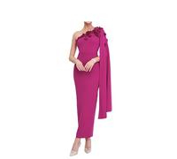 Leader of the Beauty Vestido largo de cóctel para mujer, con un hombro descubierto, sexy, de color rosa 3D, para boda, dama de honor, Rosa Roja, XL