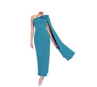 Leader of the Beauty Vestido largo de cóctel para mujer, con un hombro descubierto, sexy, de color rosa 3D, para boda, dama de honor, Azul pato, L