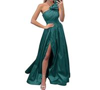 Leader of the Beauty Vestido largo de fiesta de noche de un hombro vestido formal de baile elegante vestido de fiesta de satén vestido de dama de honor, Teal, 42