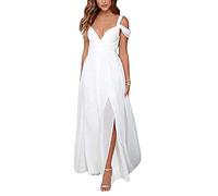 Leader of the Beauty Vestido largo de gasa con hombros descubiertos y hombros descubiertos para dama de honor, vestido de graduación, blanco, 40