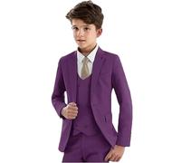 LeaderBeauty 3 piezas de traje de niños ajustado con solapa de pico, traje formal para niños, conjunto de blazer, chaleco y pantalones, esmoquin para niños, traje de fiesta de boda, Morado (, 10 años
