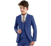 LeaderBeauty Traje de 3 piezas para niños, ajustado, con solapa de pico para niños, traje formal para niños, blazer, chaleco, pantalones, esmoquin para niños, traje de fiesta de boda, azul, 12 años