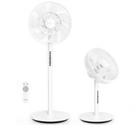 LeaderPro Ventilador de Pie Silencioso 12,8 dB, 2 en 1 de Pie y Sobremesa con Control Remoto y Temporizador, Oscilación 120°, Ajuste Vertical 90°, 8 Velocidades, Motor DC, Dormitorio y Oficina, Blanco