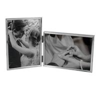 LEADEX Vertical Horizontal Combo- Double 4 by 6 Inch Metal Folding Picture Frames-(1 Landscape and 1 Portrait Style) (Silver)