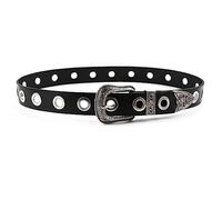 Leadigol Cinturones de cuero con ojales de 1 agujero para mujer, cinturón negro hueco, cinturones de cuero suave para mujer, cinturones de mezclilla de metal, cinturones de hebilla para mujeres,