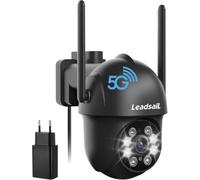 LeadsaiL Cámara de Seguridad 2K Inalámbrica para Exteriores, Cámara de Seguridad Doméstica WiFi PTZ de 3MP, Inalámbrica, WiFi 2.4G/5G, Pan-Tilt 360°, Visión Nocturna a Color, Detección (Negro)