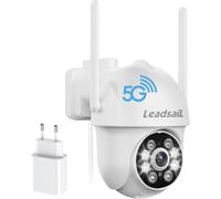 LeadsaiL Cámara de Seguridad 2K Inalámbrica para Exteriores, Cámara de Seguridad Doméstica WiFi PTZ de 3MP, Inalámbrica, WiFi 2.4G/5G, Pan-Tilt 360°, Visión Nocturna a Color, Detección (Blanco)