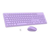 LeadsaiL Combo de Teclado y Mouse inalámbricos morados, Teclado ergonómico de tamaño Completo, Teclado inalámbrico USB de 2.4 GHz, Juego de Mouse silencioso, 12 accesos directos FN para computadora