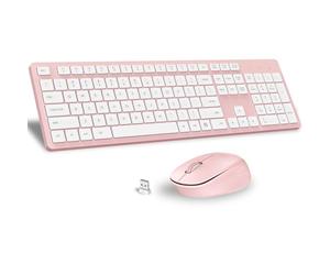 LeadsaiL Combo de teclado y mouse inalámbricos, teclado ergonómico de tamaño completo, teclado inalámbrico de 2.4 GHz, juego de mouse silencioso con receptor USB 2 en 1, atajos de 12 FN para laptop