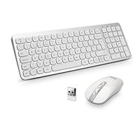 LeadsaiL Juego de teclado y mouse inalámbricos, combinación de mouse y teclado inalámbricos color blanco plateado, 2.4 G, teclado USB inalámbrico QWERTY UK para Windows PC/Laptop/Surface/Apple Mac
