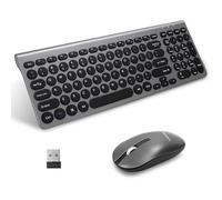 LeadsaiL Juego de teclado y mouse inalámbricos, teclado ergonómico USB para computadora y mouse inalámbrico silencioso, teclado compacto delgado QWERTY UK para Windows Laptop PC Desktop/Mac OS