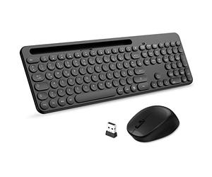 LeadsaiL Juego de Teclado y ratón inalámbrico, ergonómico, PC de tamaño estándar, diseño alemán QWERTZ, Clic silencioso, 12 Teclas FN para Ordenadores Windows, macOS, Ordenador portátil