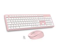 LeadsaiL Juego de Teclado y ratón inalámbrico para Ordenador USB 2,4 GHz, tamaño Completo, silencioso, ergonómico, Teclado numérico, diseño Italiano QWERTY para HP/Lenovo/Mac-Rosa