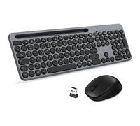 LeadsaiL Juego de teclado y ratón inalámbrico, ratón ergonómico y teclado inalámbrico, teclado y ratón de tamaño estándar, diseño alemán QWERTZ, botón de clic silencioso, 12 teclas FN para ordenadores