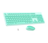 LeadsaiL - Juego de Teclado y ratón inalámbrico, Ultra Delgado y silencioso, Teclado AZERTY francés, tamaño Completo 2.4G, con Receptor USB para PC, Ordenador portátil, Windows, Mac-Verde Menta