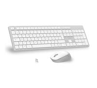 LeadsaiL - Juego de Teclado y ratón inalámbrico, ultradelgado y silencioso, Teclado AZERTY francés de tamaño Completo 2,4 G con Receptor USB para PC, Ordenador portátil, Windows, Mac - Blanco Gris