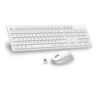 LeadsaiL - Juego de Teclado y ratón inalámbrico, ultradelgado y silencioso, Teclado AZERTY francés de tamaño Completo 2.4 G con Receptor USB para PC, Ordenador portátil, Windows, Mac -Blanco