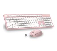 LeadsaiL - Juego de teclado y ratón inalámbricos, ultra delgado y silencioso, teclado AZERTY francés de tamaño completo 2.4G con receptor USB para PC, ordenador portátil, Windows, Mac -rosa