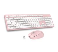 LeadsaiL K786 Teclado y Raton Inalámbrico QWERTY Español, 2.4G Pack Teclado Raton Inalambrico, Ergonómico, Receptor USB 2 en 1, Tamaño Completo Teclado y Mouse para Mac, PC, Ordenador Portátil-Rosa