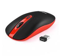 LeadsaiL Ratón Inalámbrico Recargable, Wireless Mouse Silencioso Ratón óptico Click Mini, Forma Ergonómica Ultra Delgado, 2.4G Mouse Inalámbrico Mini con 2400 DPI, Cable USB (Rojo)