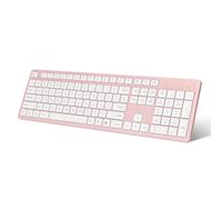 LeadsaiL Teclado inalámbrico rosa, teclado ergonómico de tamaño completo de 2.4 GHz, teclado inalámbrico silencioso, 12 accesos directos FN para computadora portátil Windows MacOS